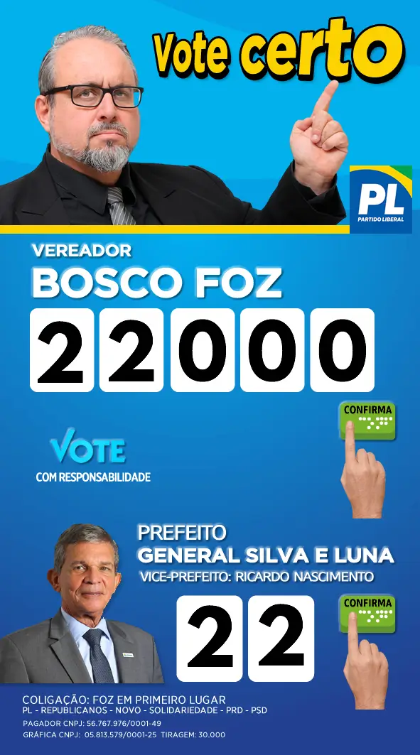 Vereador Bosco Foz | Vote 22000 | Santinho